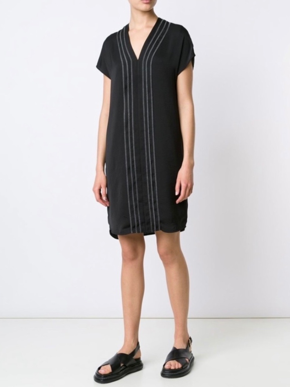 Vince black mini dress with white embroidery